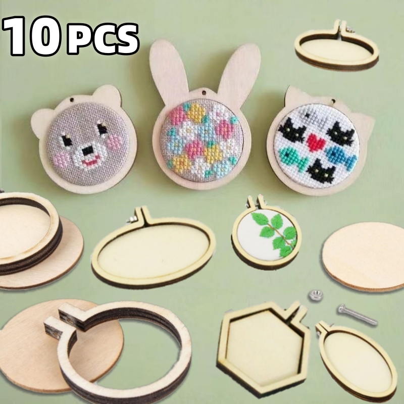 Wood Ring Blank - 10ชิ้นห่วงเล็กสำหรับปักลายแหวนไม้กลมกรอบสะดึงปักผ้าสำหรับสร้อยคอจิวเวลรี่กรอบเครื่องประดับงานฝีมือ